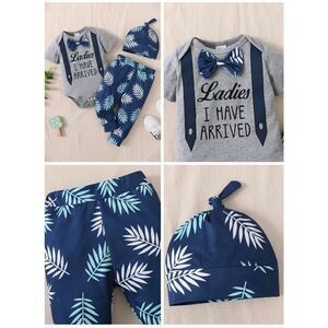 Bugubugu Infant 3 Piece "Ladies I Have Arrived" Bow Tie Short Sleeve Tee Set 0-3